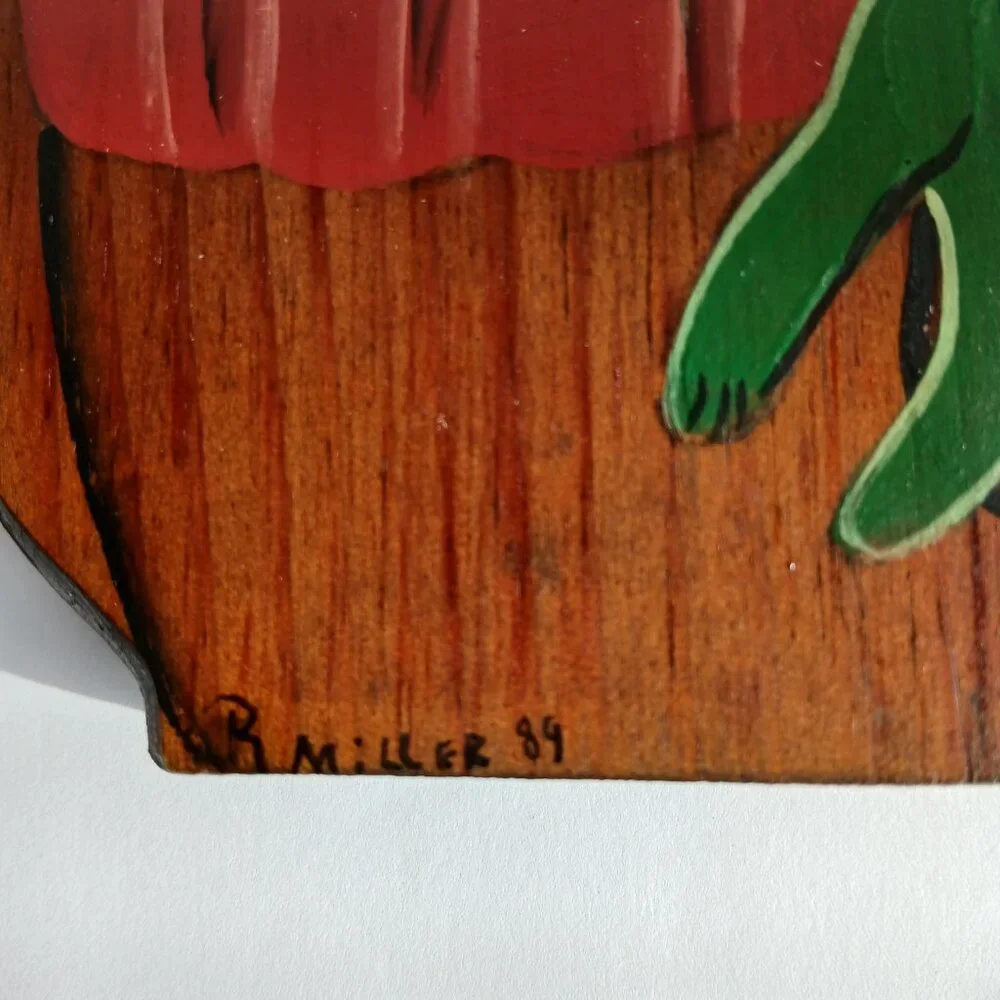 2 Vintage handmade wood mice wall hangings 11.25